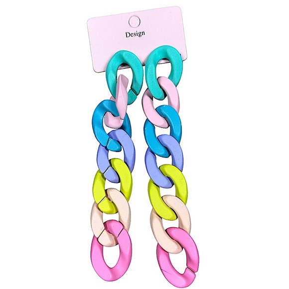 NWT Design Multi-color Pastel Chunky Chain Dangle Earrings - Picture 1 of 4